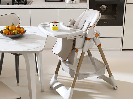 Adjustable Baby High Chair 0-6 Years, Portable Infant Feeding Seat With Safety Belt, Silent Lockable Wheels