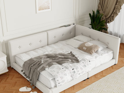 Modern Upholstered Platform Bed With USB Ports And LED Belt