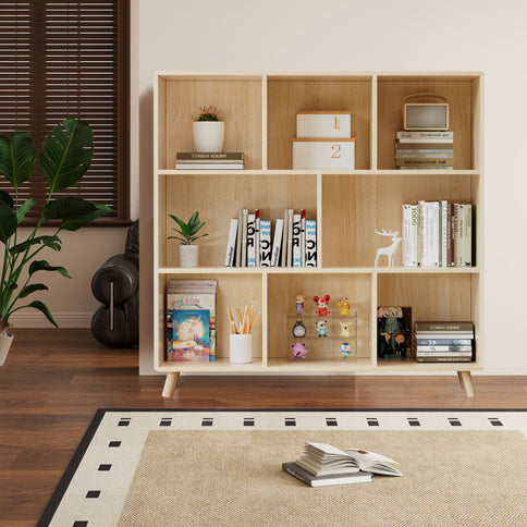 8 Compartment Storage Cabinet With Fixed Shelves For Books - Wood