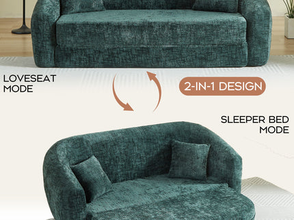 Curved Convertible Sofa, 2 In 1 Fold Out Bed With Pull Out Base And Deep Seat