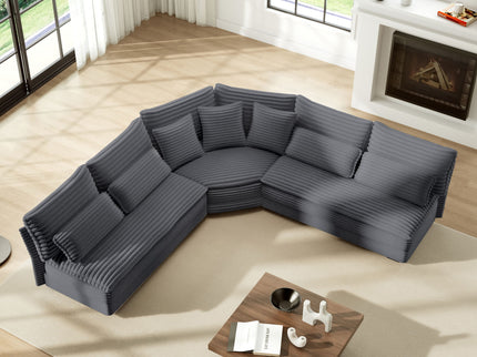 5 Seater L Shaped Sectional Sofa With Curved Corner, 7 Pillows