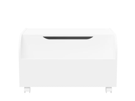 Toy Box With 4 Universal Wheels, Kids Playroom Storage Organizer With Front Bookshelf, Flip Top Lid, Safety Hinge - White