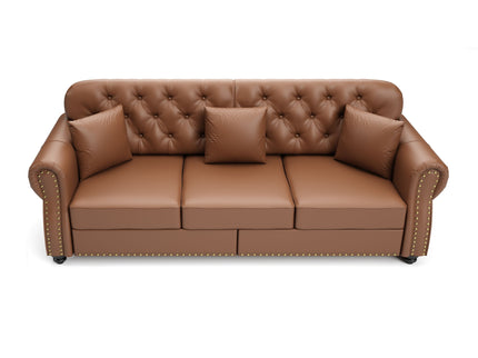 Upholstered Sofa With Nailhead Trim, Rolled Armrests With Ottoman