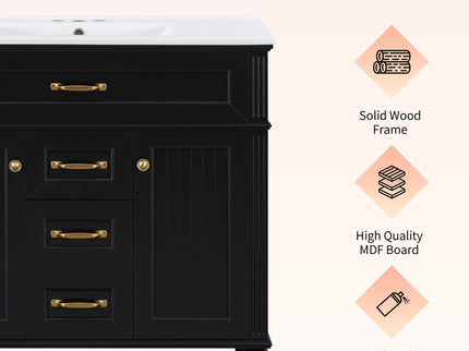 Modern Freestanding Bathroom Vanity With Sink, Cabinet, Soft-Close Drawers, Tip-Out Tray