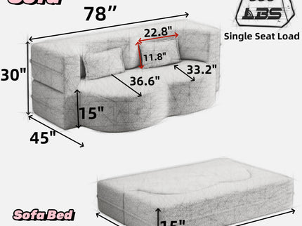 Floor Convertible Sleeper Sofa Bed With 2 Pillows