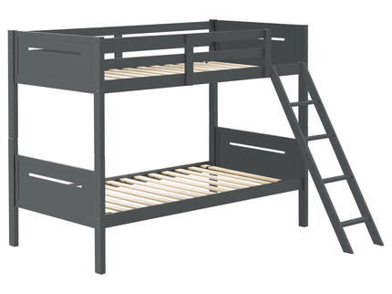 Bunk Bed With Built In Ladder, Safety Guardrails And Angled Access Step