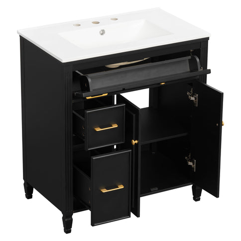 Freestanding Bathroom Vanity With Sink, Soft Close Door, Tip Out Drawer
