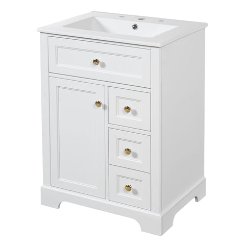 Modern Bathroom Vanity With Sink, 3 Drawers & Cabinet With 2 Tier Door Storage