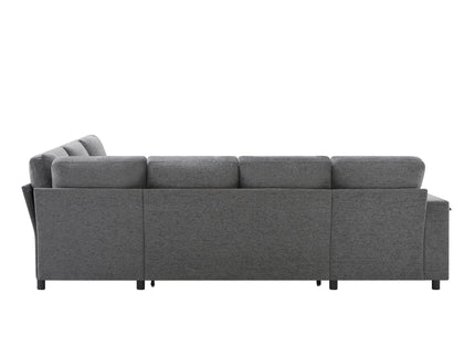 U - Shaped Convertible Sectional Sofa Bed With Storage, USB Charger & Cup Holders