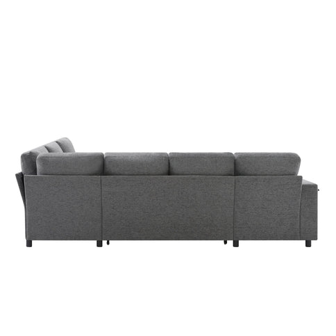 U - Shaped Convertible Sectional Sofa Bed With Storage, USB Charger & Cup Holders