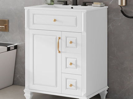 Freestanding Bathroom Vanity With Sink, 3 Drawers & Flip-Out Drawer