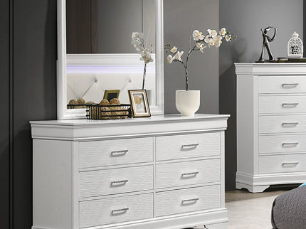 1 Piece Dresser Of Drawers Bedroom Furniture With Diamond Accent Handles, Drawer Box - White