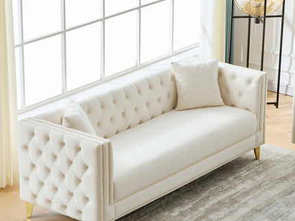 3 Seater Deep Seat Sofa, Sofa With Button Nailhead, Square Arm