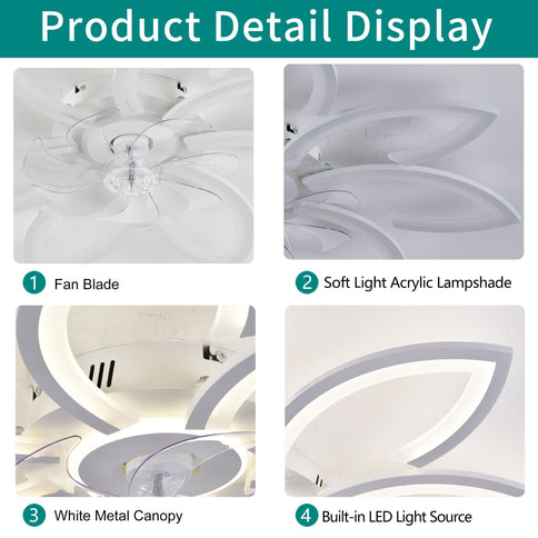 30" Flower 6 Speed Ceiling Fan With Remote Controlled LED Lights, Low Profile Flush Mount Fan