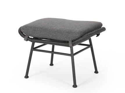 Outdoor Modern Boho Wicker Ottoman With Cushions (Set of 2)