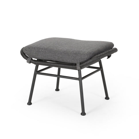 Outdoor Modern Boho Wicker Ottoman With Cushions (Set of 2)
