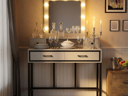 Vanity Desk With 3 Color Lighted Mirror And 4 Drawers