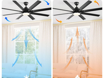 52" Smart Ceiling Fan With 8 Blades, Voice Remote Control, 6 Wind Speeds, LED Light - Black