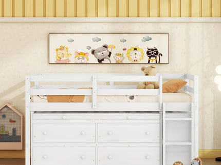Loft Bed With Retractable Writing Desk And 4 Drawers, With Lateral Portable Desk And Shelves