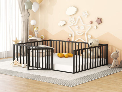 Metal Floor Bed Frame With Fence And Door