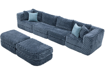 Modular Sectional Sofa, Boneless Couch With 2 Movable Ottomans