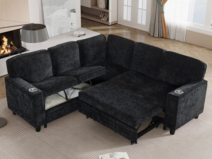 L-Shaped Sofa With Pull Out Sofa Bed With USB