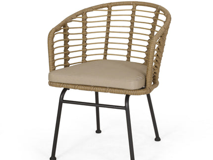Randy - Modern Wicker Chair With Water Resistant Cushions - Brown / Beige