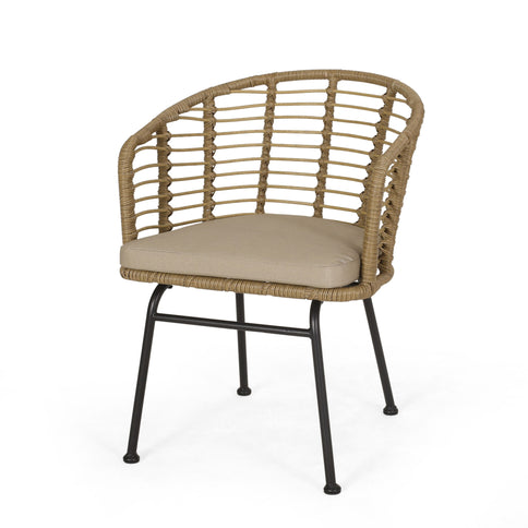 Randy - Modern Wicker Chair With Water Resistant Cushions - Brown / Beige