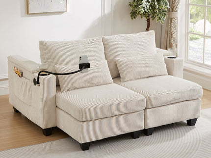 Convertible Chaise Lounge Sofa Chair With USB Ports, Cup Holders, Phone Holder And Storage