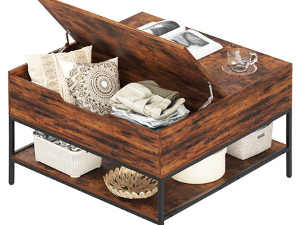 Rustic Flip Top Coffee Table With Hidden Storage - Black / Brown