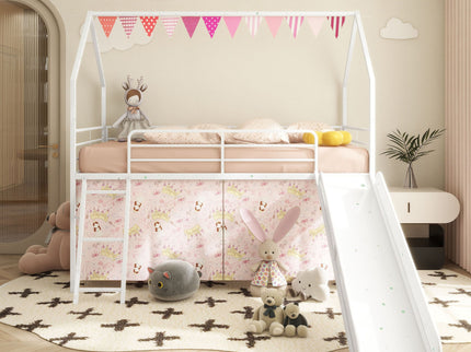 Jack - House Loft Bed With Slide And Curtain Set