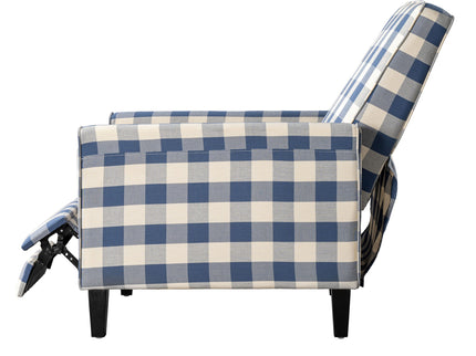 Buffalo Plaid Push Back Recliner Chair For Living Room - Blue / White