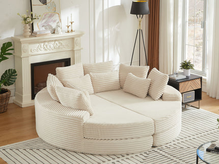 Round Oversized Sofa Bed With 5 Throw Pillows
