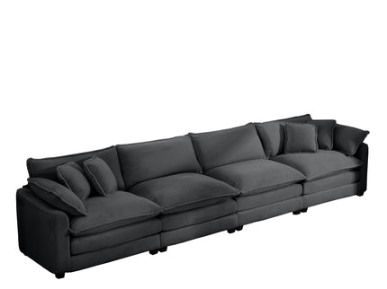 Modern Upholstered 4 Seater Fabric Sofa With Arm And Throw Pillows