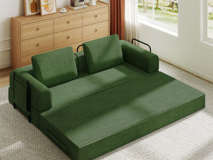 Convertible Sleeper Sofa Bed With Cylindrical Pillow, Fixed Shape Frame