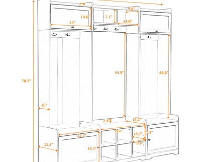 Wide Hall Tree With Shoe Storage, 4 In 1 Entryway Bench With 8 Cubbies, 7 Coat Hooks & Adjustable Shelf For Hallway - White