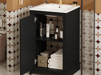 Bathroom Vanity With Sink, Freestanding Single Cabinet Set, Soft Close Door, Adjustable Shelf