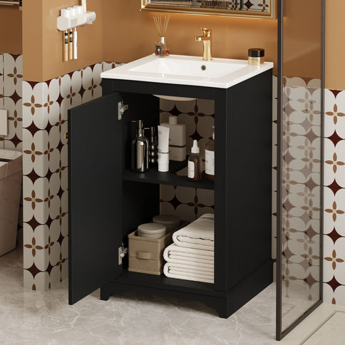 Bathroom Vanity With Sink, Freestanding Single Cabinet Set, Soft Close Door, Adjustable Shelf