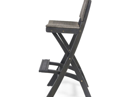 Outdoor Folding Acacia Wood Barstools With Rattan Backrest And Seat