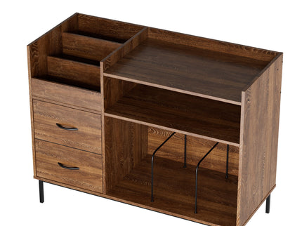 Eco-Friendly Vinyl Record Player Stand With Flip-Top Storage, Media Console With Dual Outlets And Dustproof Drawers