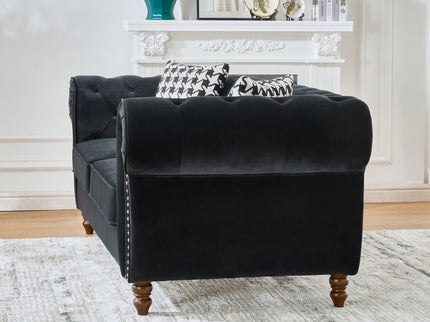 Chesterfield Upholstery Fabric Sofa With Roll Armrest & Nailhead, Mid Century Modern 3 And 3 Seater Couch
