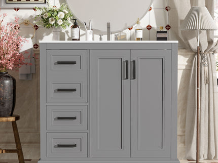 Bathroom Vanity With Sink, Soft Close Doors, Adjustable Shelf & 3 Drawers