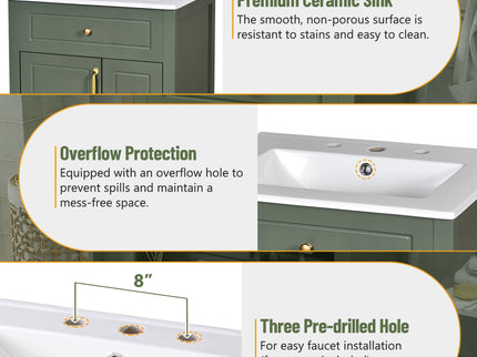 Elegant Bathroom Vanity With Ceramic Sink, Soft Close Doors And Drawers, Double Storage Racks