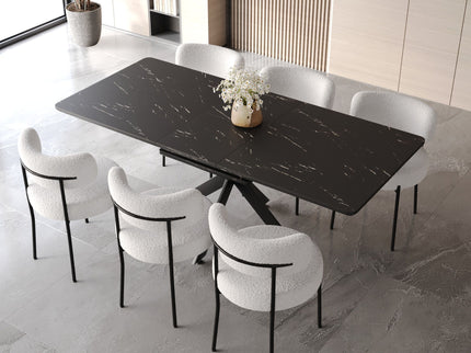 Extendable Dining Table Set With Curved Backrest Upholstered Chairs