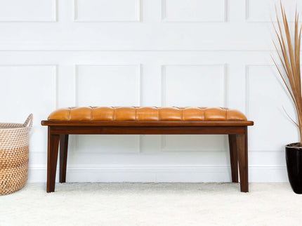 Arden - Bench With Buttons - Brown / Rustic / Tan