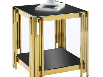 Square End Table With Tempered Glass Top For Living Room