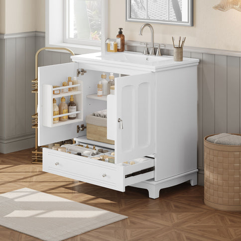 Bathroom Vanity With Sink, Cabinet With Adjustable Shelf And Drawer Divider