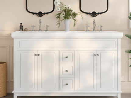 Bathroom Vanity With Double Sinks, 3 Drawers & 4 Doors - White