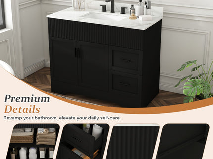 Bathroom Vanity Set, Fluted Cabinet, 3 Faucet Holes, Sink Included - Black