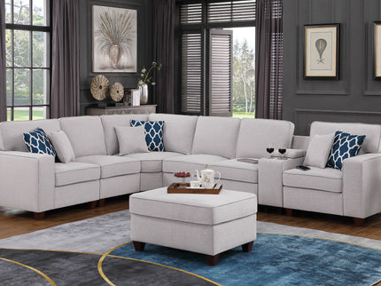 Sam - Sectional Sofa With Ottoman - Light Gray